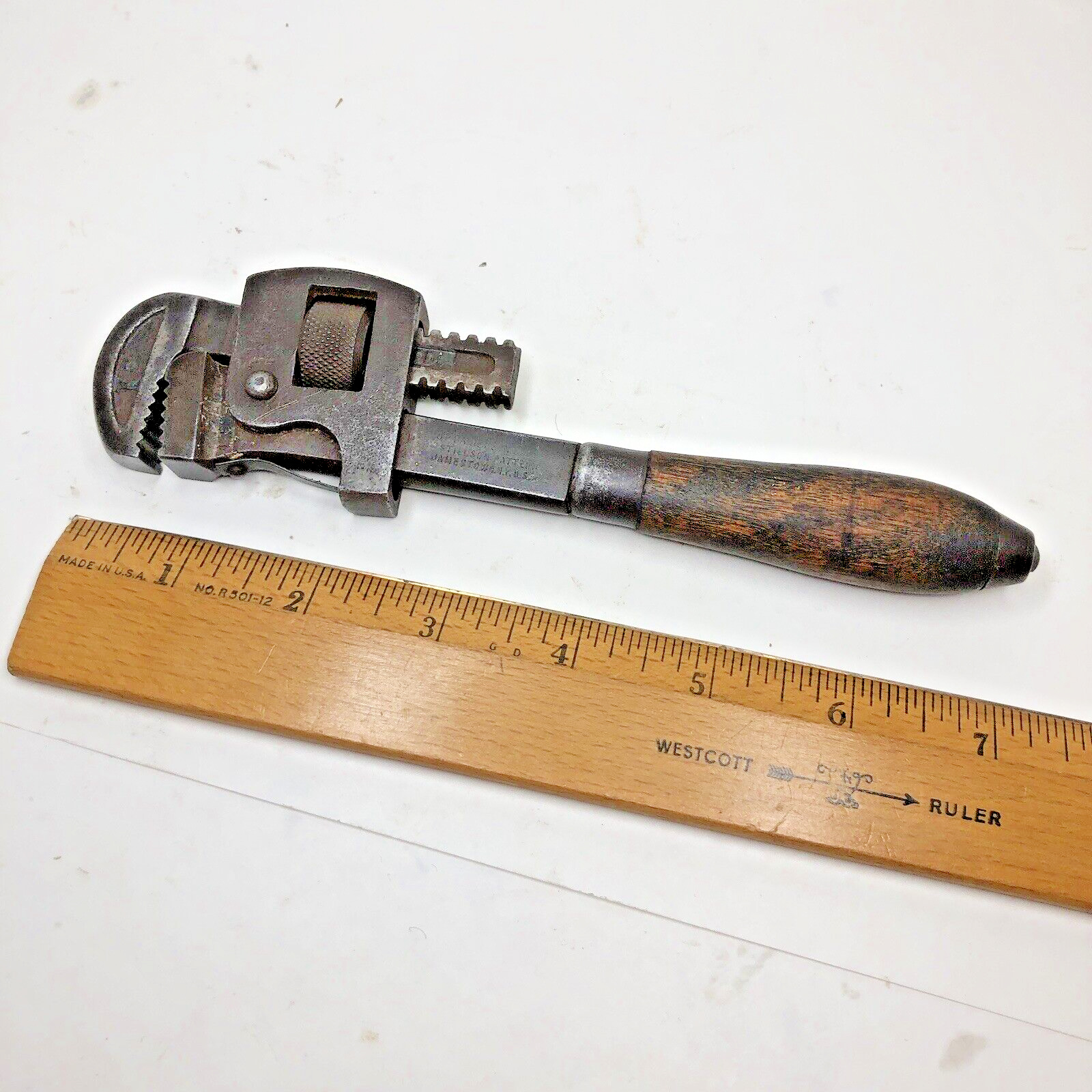 Antique JP Danielson No. 8 Monkey-Pipe Wrench Wooden Handle Jamestown NY USA