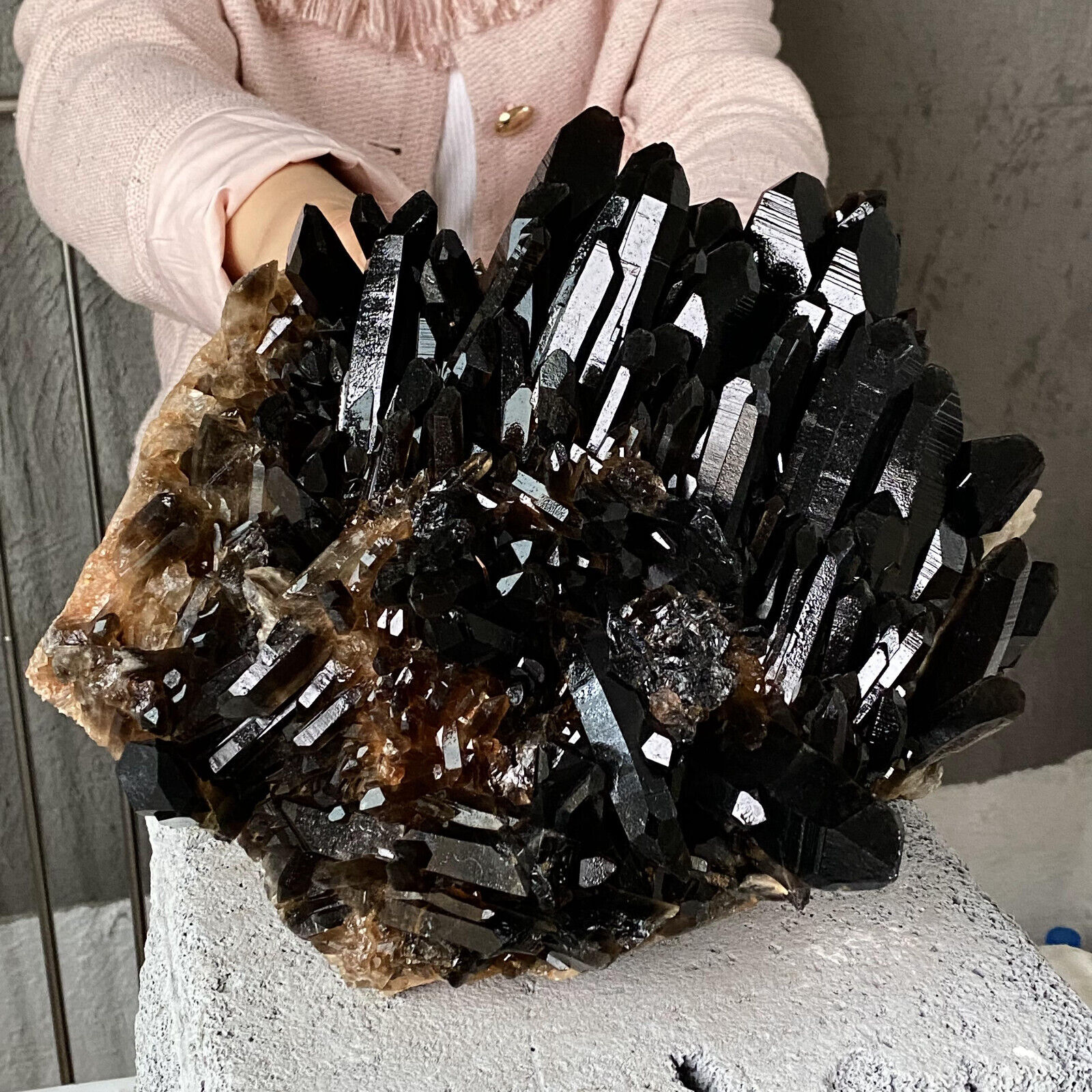 22LB Natural Rare Beautiful Black QUARTZ Crystal Cluster Mineral Specimen