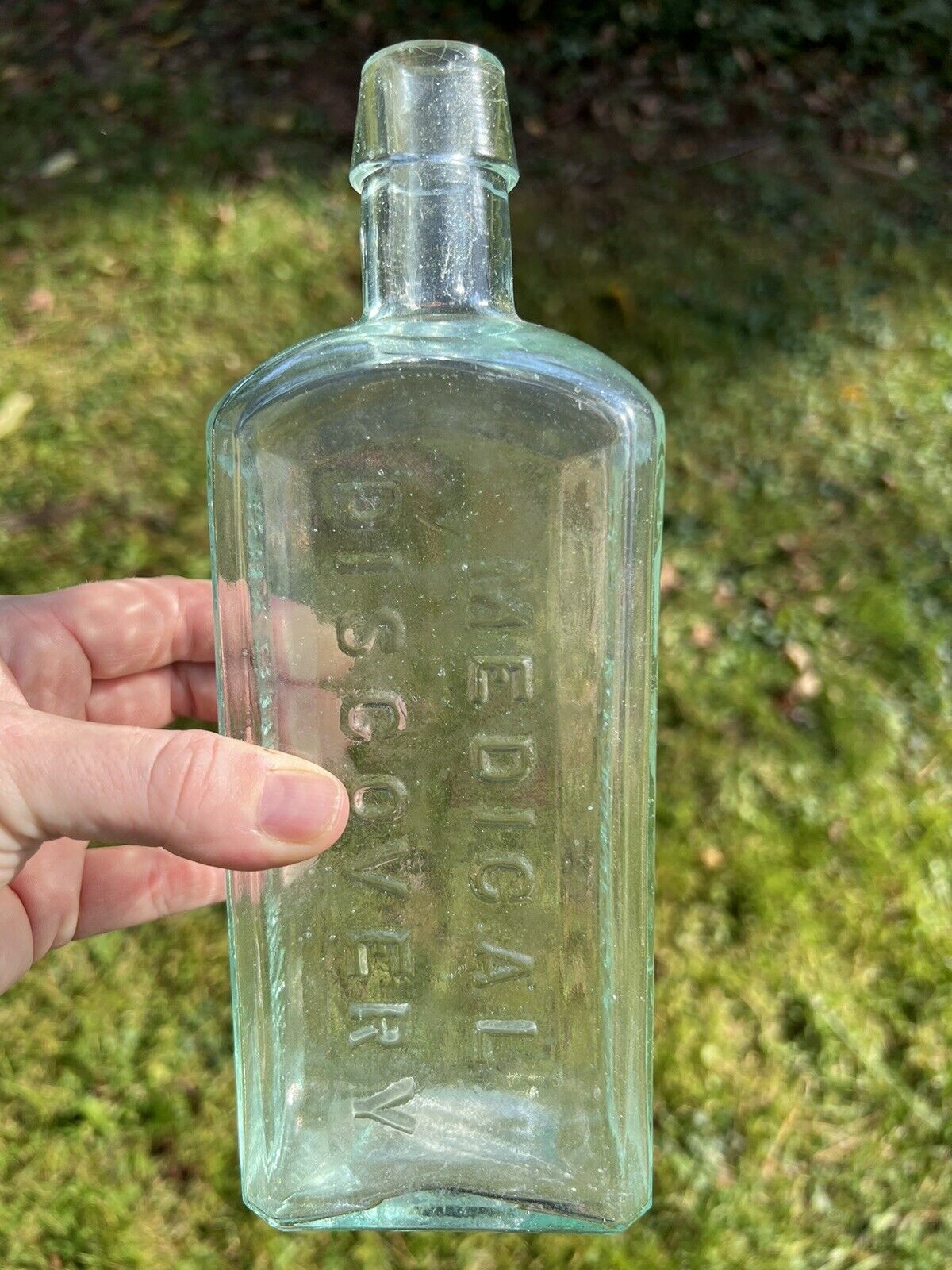 Antique Dr. Kennedy’s Medical Discovery Aqua Glass Bottle Roxbury MA 8.75” Cure