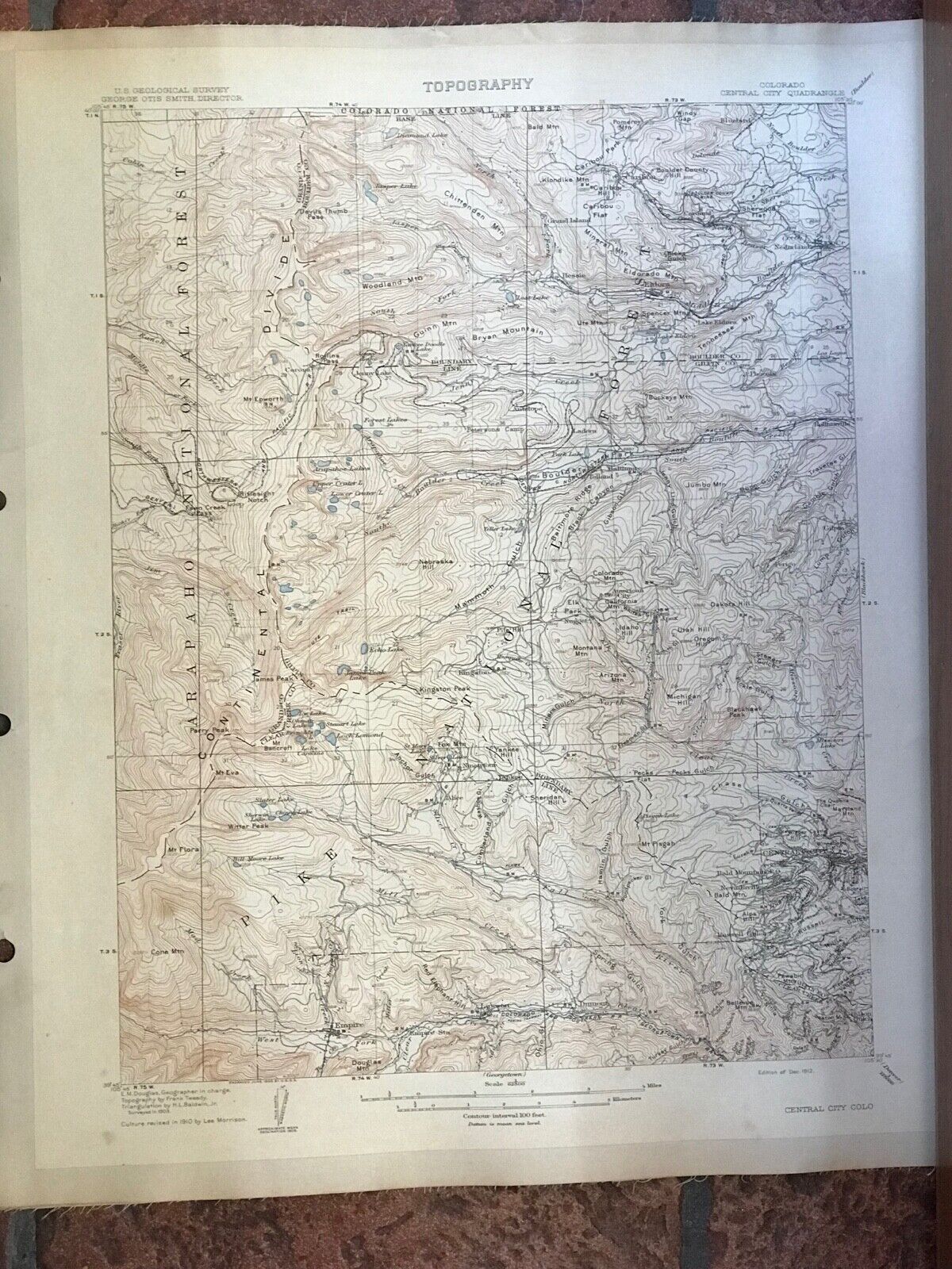 Original Central City Colorado 1912 Edition USGS topographic map with cloth back