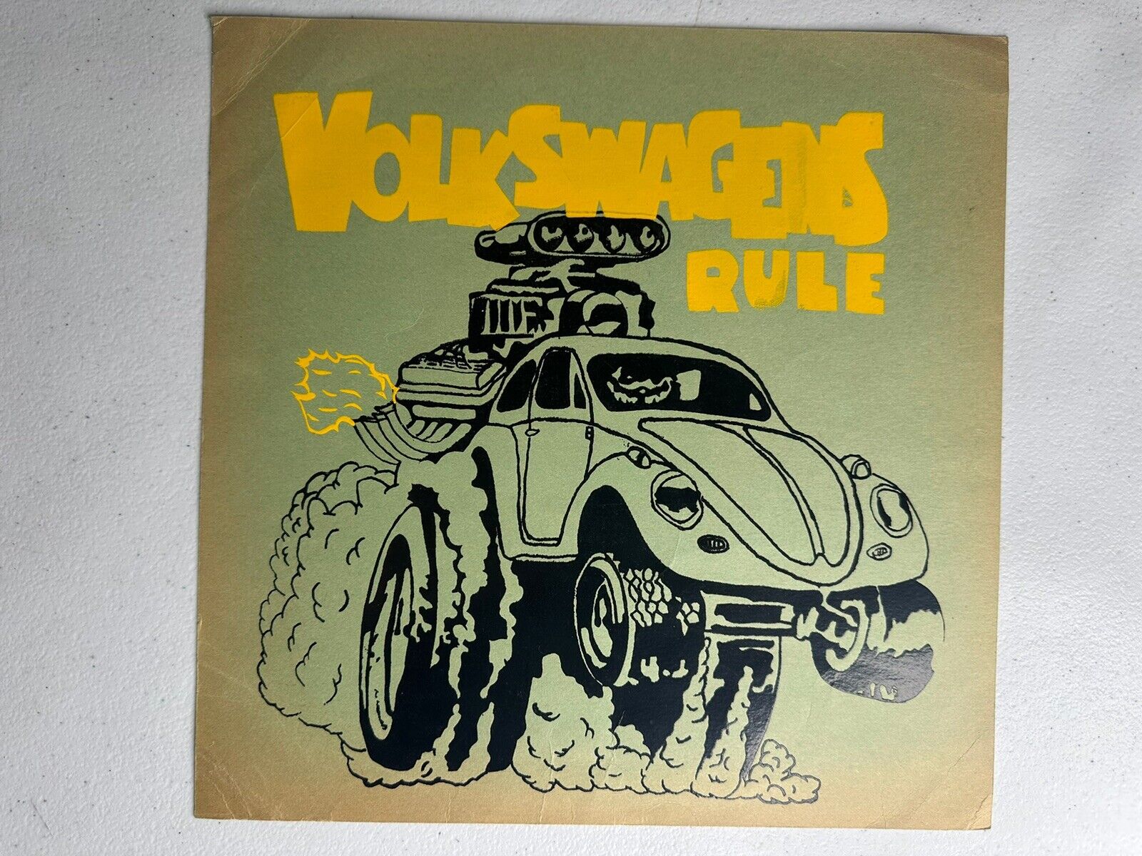 Vintage 1960s \'Volkswagens Rule\' Gasser VW Bug Beetle Art, Retro 10x10 Inch