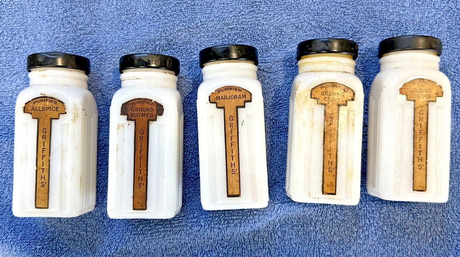 Vintage Griffith's Milk Glass 5 Count Spice Jars