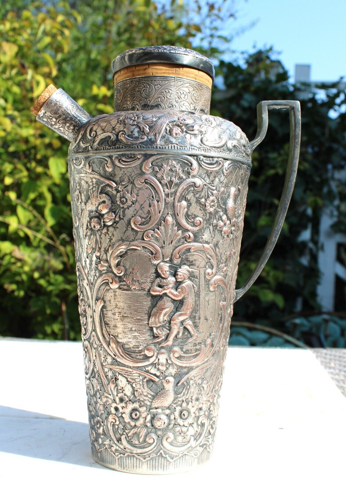 EG Webster & Son Art Deco Repousse Silver Plated Cocktail Shaker Pitcher