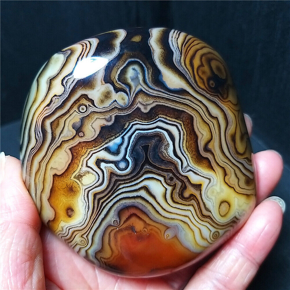 TOP 220G Natural Polished Silk Banded Lace Agate Crystal Madagascar A3552
