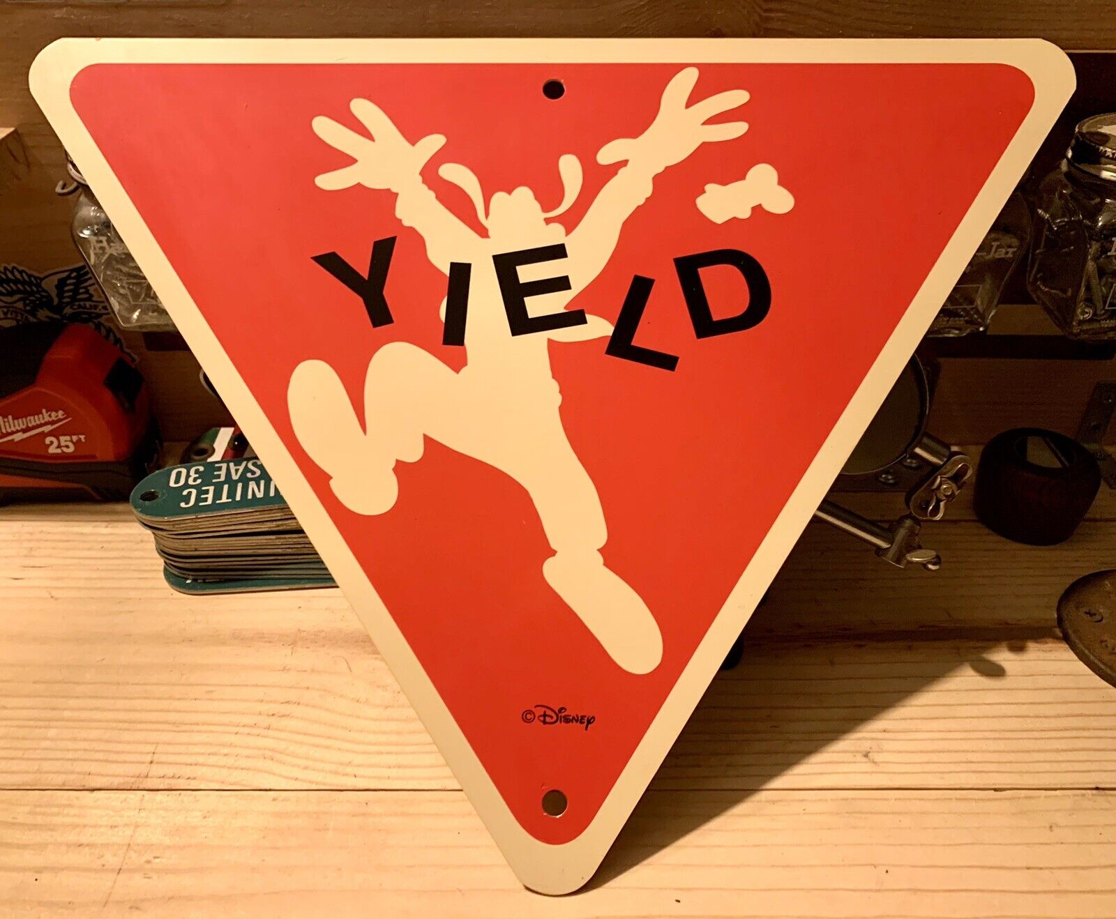 Vintage Original Disney Goofy Yield Sign - Automotive Road Sign - 14”