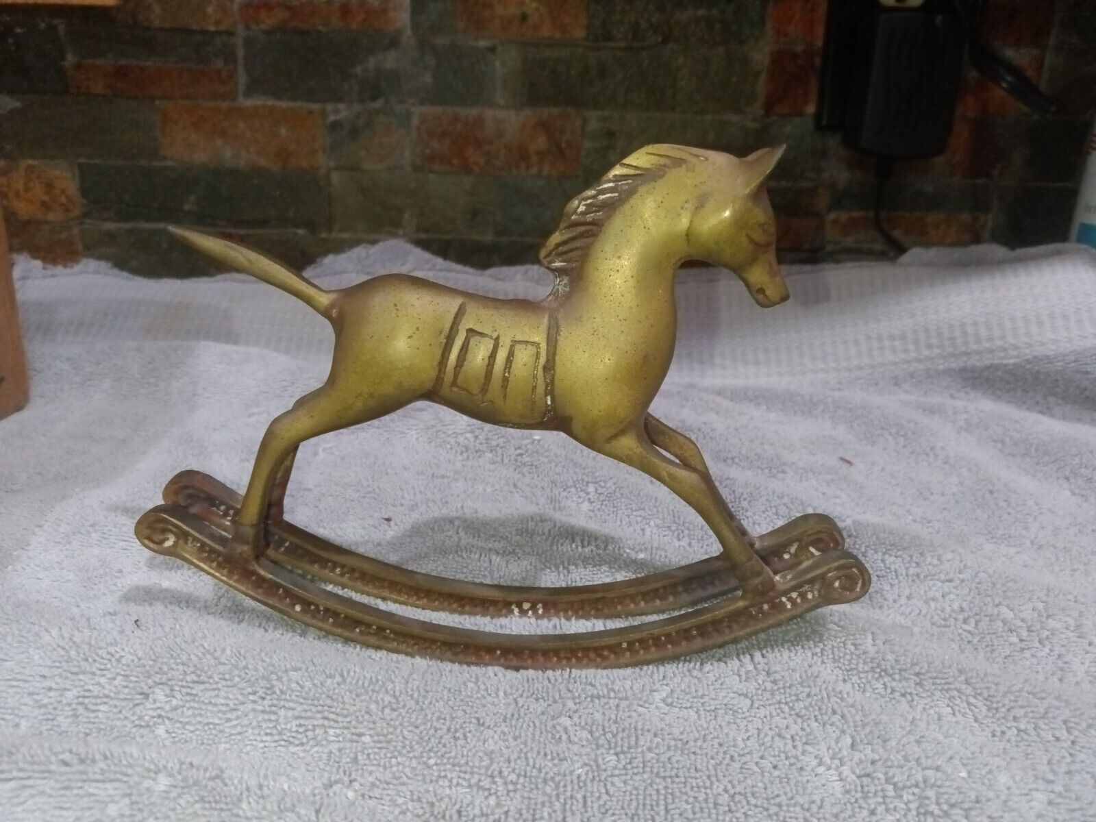 Vtg. Unbranded Solid Brass Ricking Horse Figurine 8 x 5.5 in.