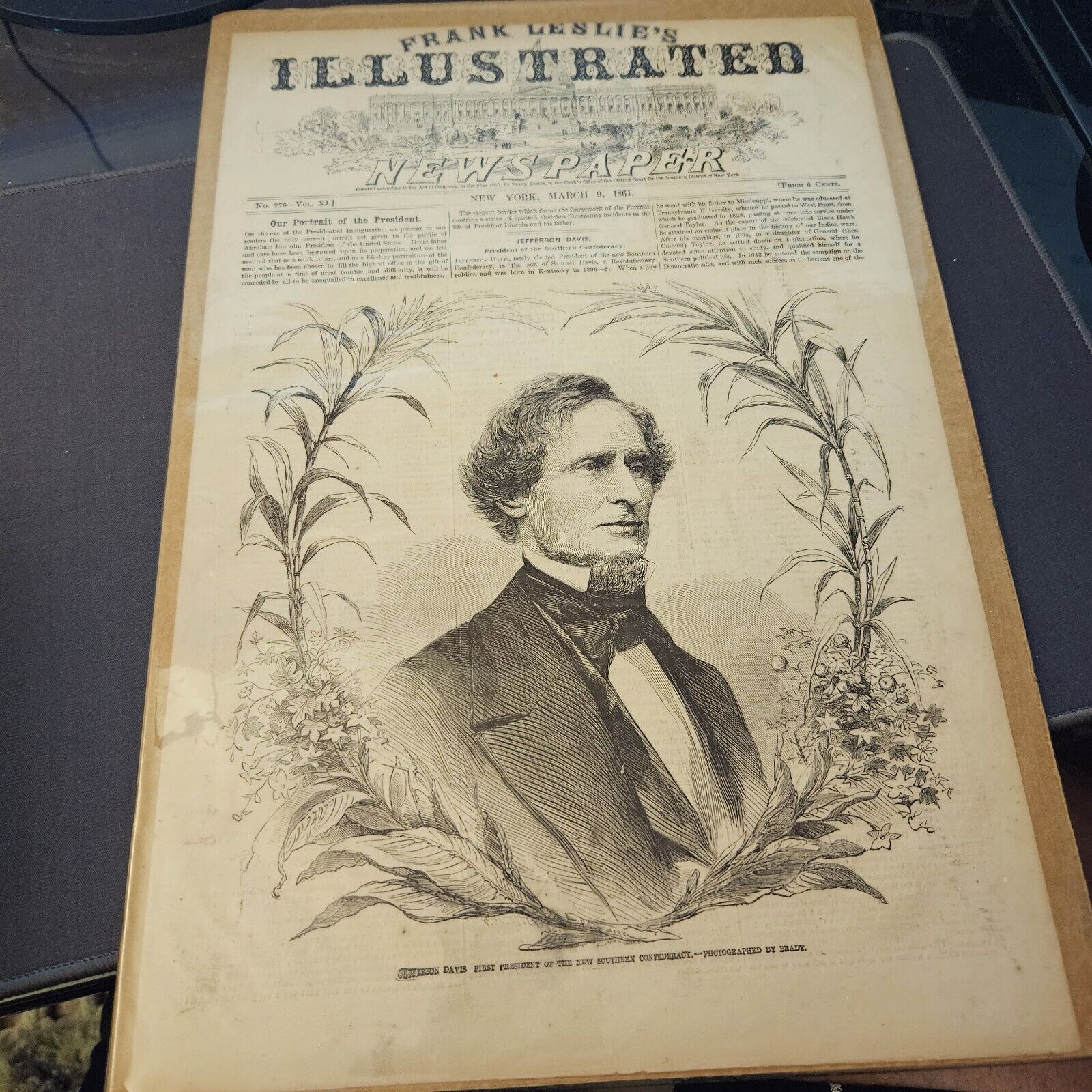 Frank Leslies Illustrated Cover Jefferson Davis,1st President of New South 1861
