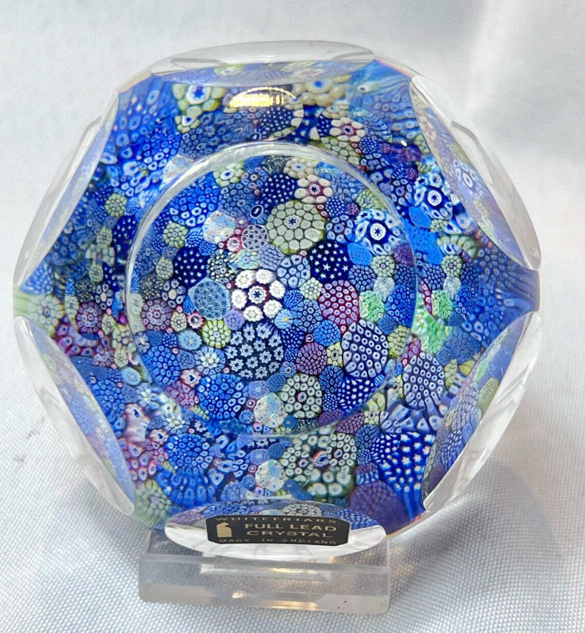 Whitefriars Paperweight Millefiori Faceted Full Lead Crystal Made In England