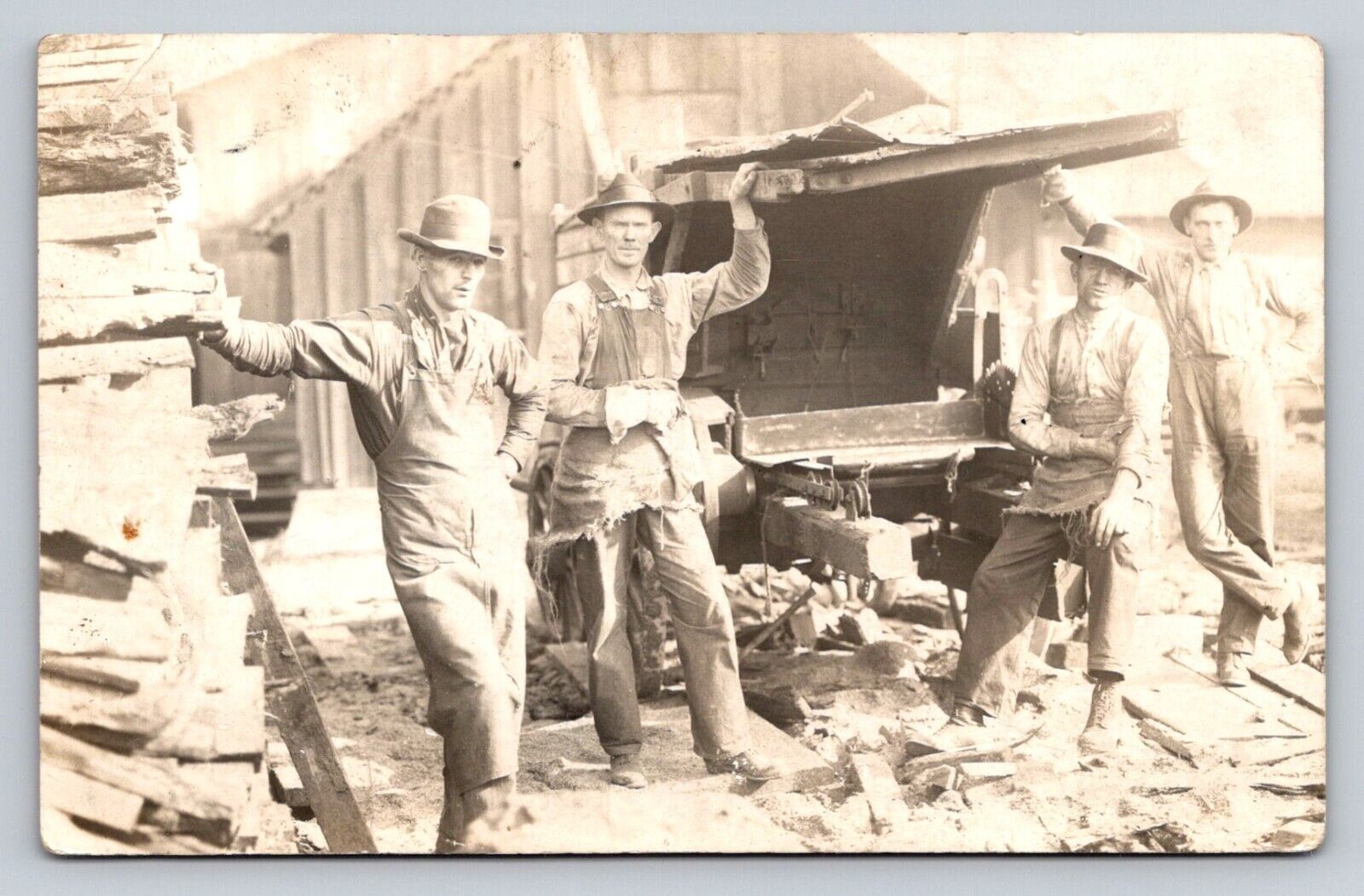 c1910 RPPC  Men Making Loading Firewood Real Photo P402