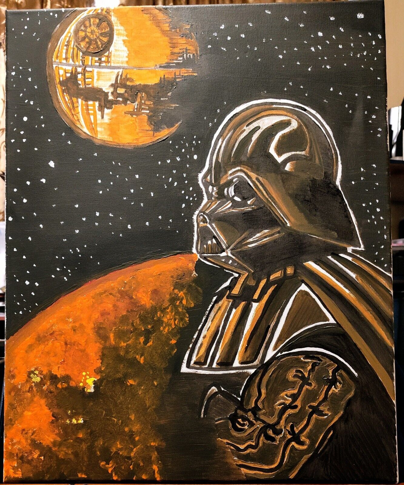 One Of A Kind~Original Painting Darth Vader And The Death Star~Star Wars Fandom