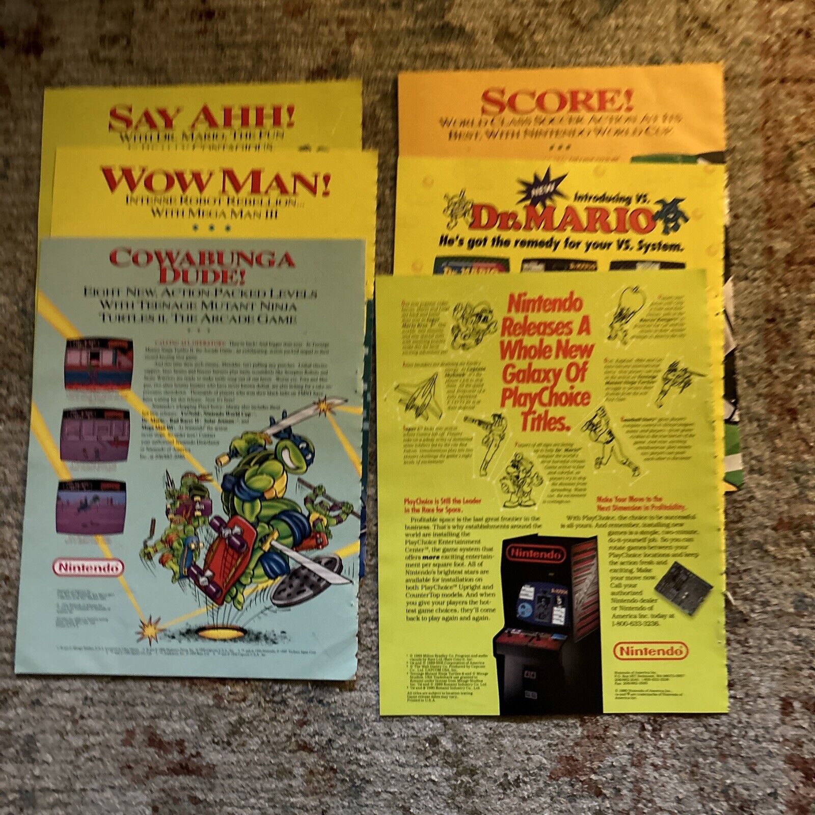original 11.5-8” Lot Of  6 Dr Mario Tmnt Mega Man Video ARCADE GAME FLYER AD