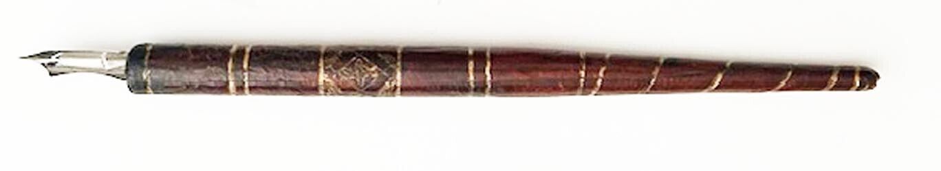 Antique Leather Bound Dip Pen w/ Gilt Design