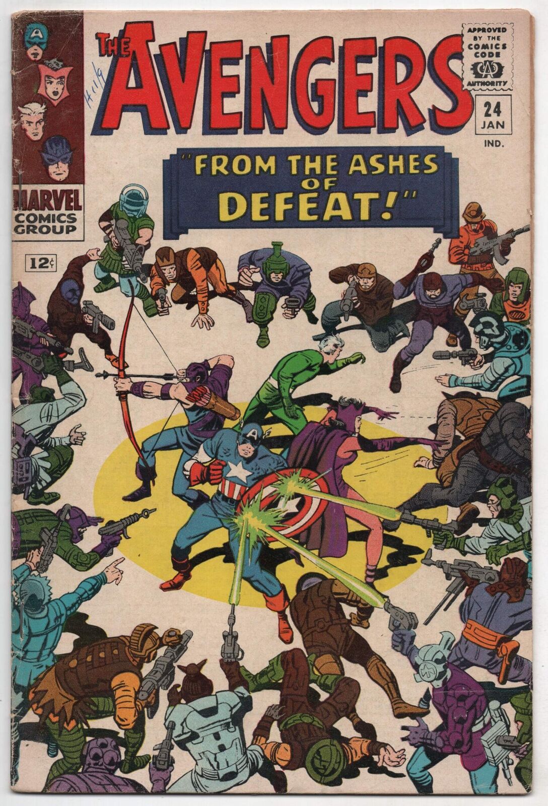 Avengers 24 Marvel 1966 VG Kang Captain America Hawkeye Jack Kirby
