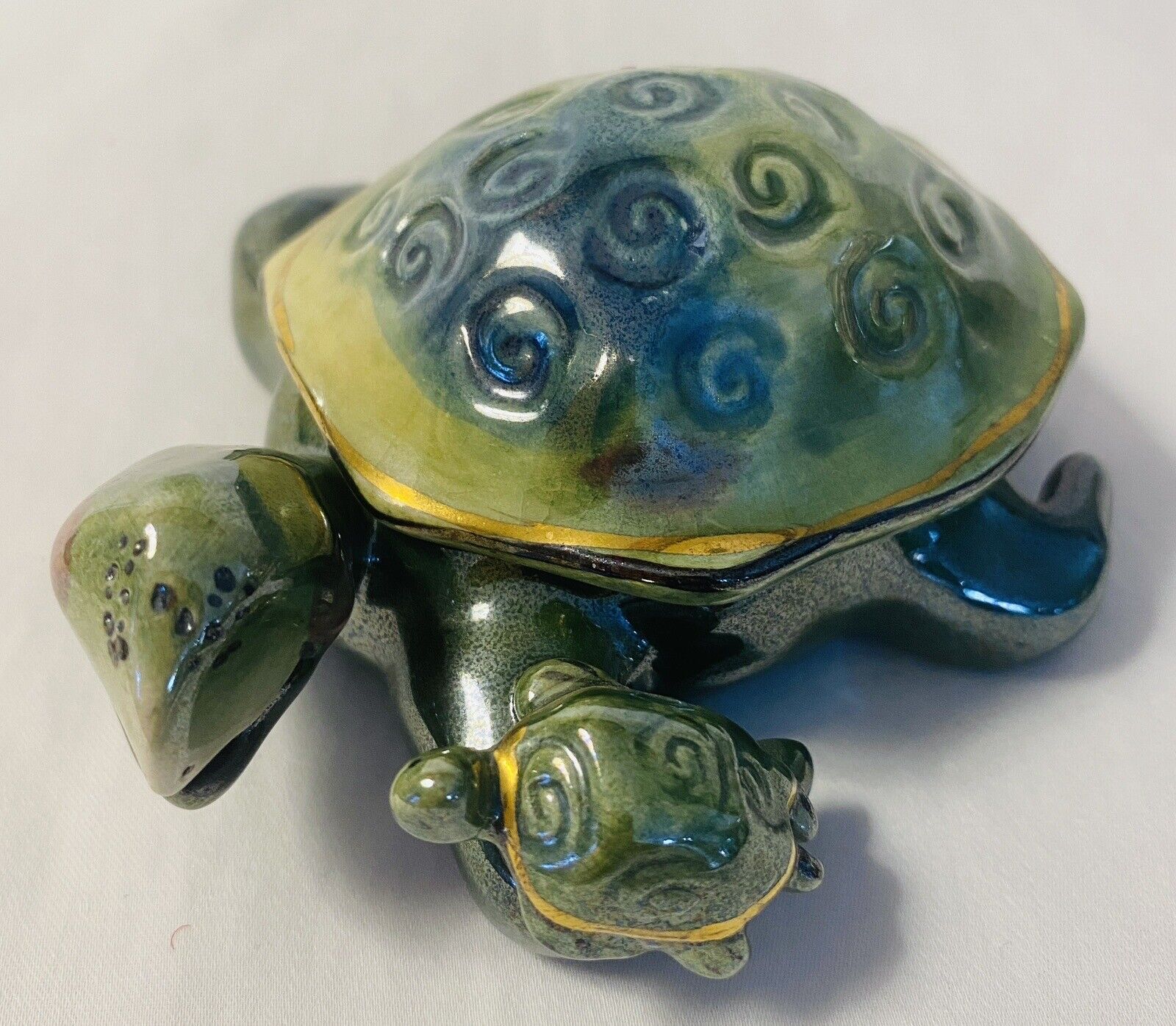 2001 Blue Sky Clayworks By Heather Goldminc Trinket Box / T-Lite Turtle
