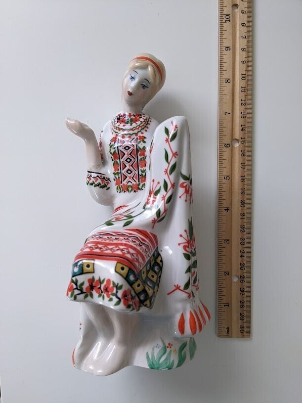 Glued Hand Vintage Kiev Soviet Porcelain Figurine Girl Embroidering Sewing