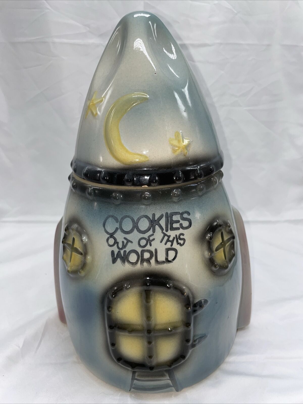 American Bisque Cookie Jar Cookies out of this World 1960s Rocket Moon Stars