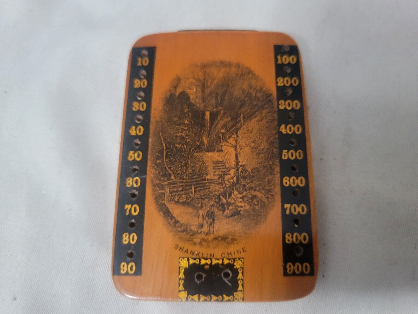    Rare Antique Mauchline Ware BezIque Board 2 Pegs 2x3in ca 1880 Shanklin Chine