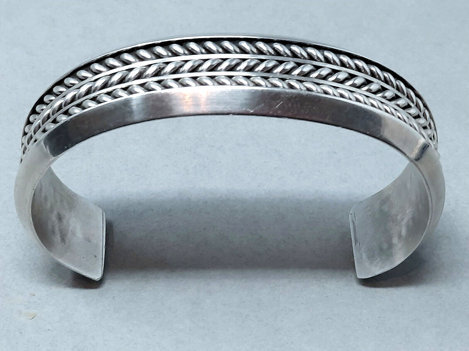 Navajo Sterling Silver Cuff with Twisted wire by Tom Hawk