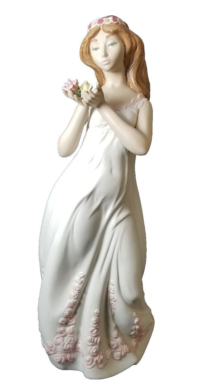 Lladro Zaphir Rare Large 17.5 Inch Vintage 9601 Girl In Gown With Flowers Matte 