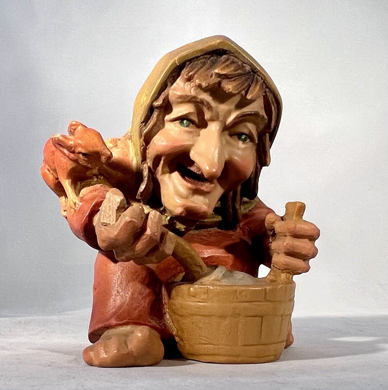 ANRI Hand Carved “OLD WITCH” Little Folks of the Salvans Italy Troll 4.6” Vtg