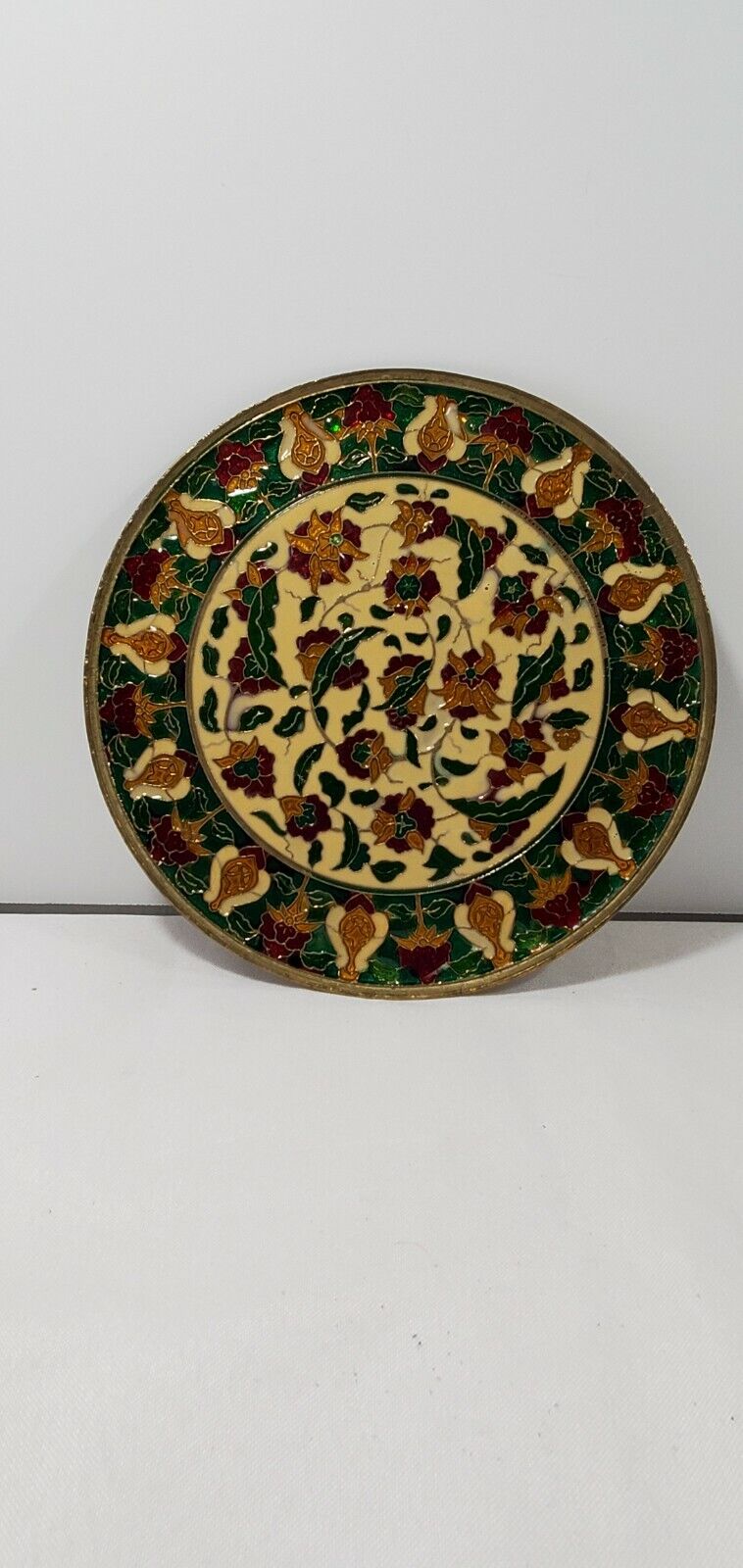 Byzantine Mosaic Design Enamel Work On Solid Brass Plate 7.5\