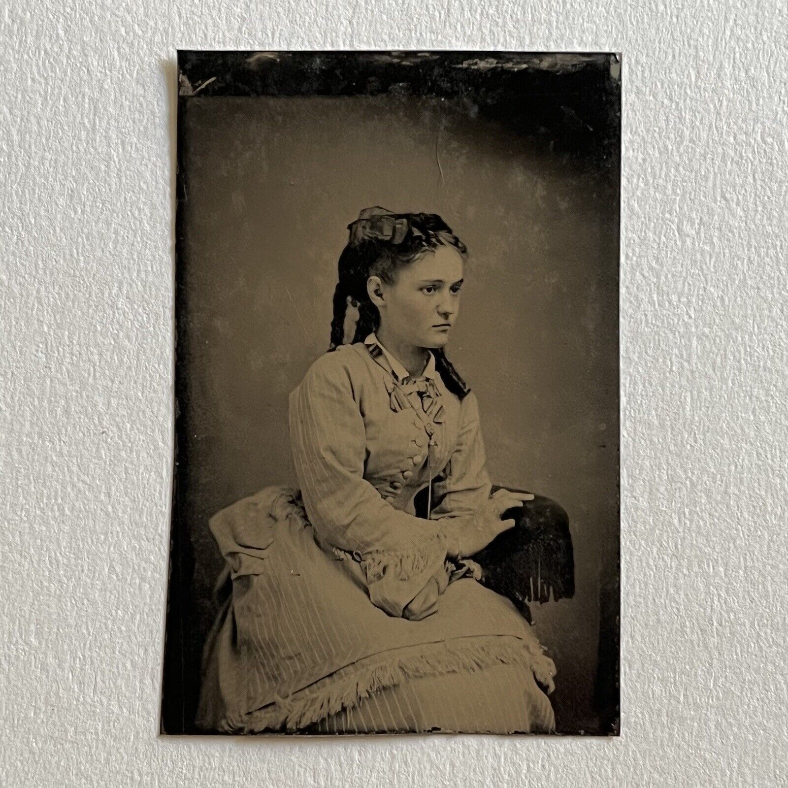 Antique Tintype Photograph Beautiful Graceful Fashionable Young Woman