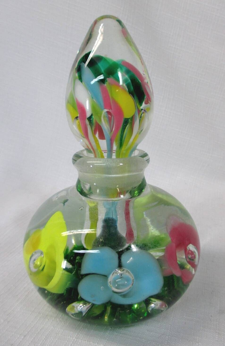 BEAUTIFUL HAND-BLOWN GLASS PERFUME/PAPERWEIGHT MULTI-COLOR FLOWERS