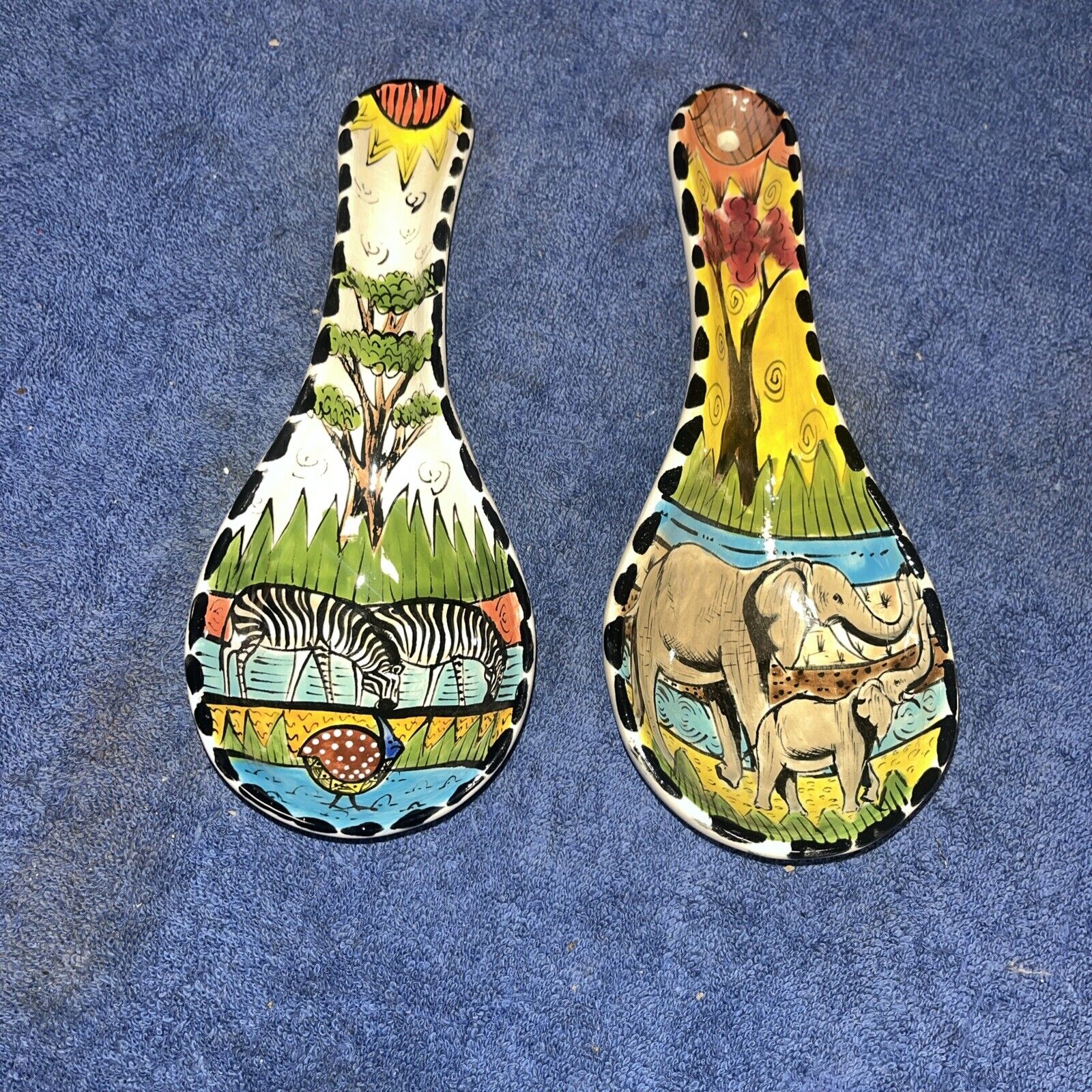 2 Ceramic Art Spoon Rests From Zimbabwe 1999