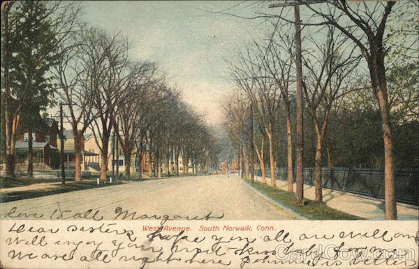 1909 South Norwalk,CT West Avenue Fairfield County Connecticut Postcard 1c stamp