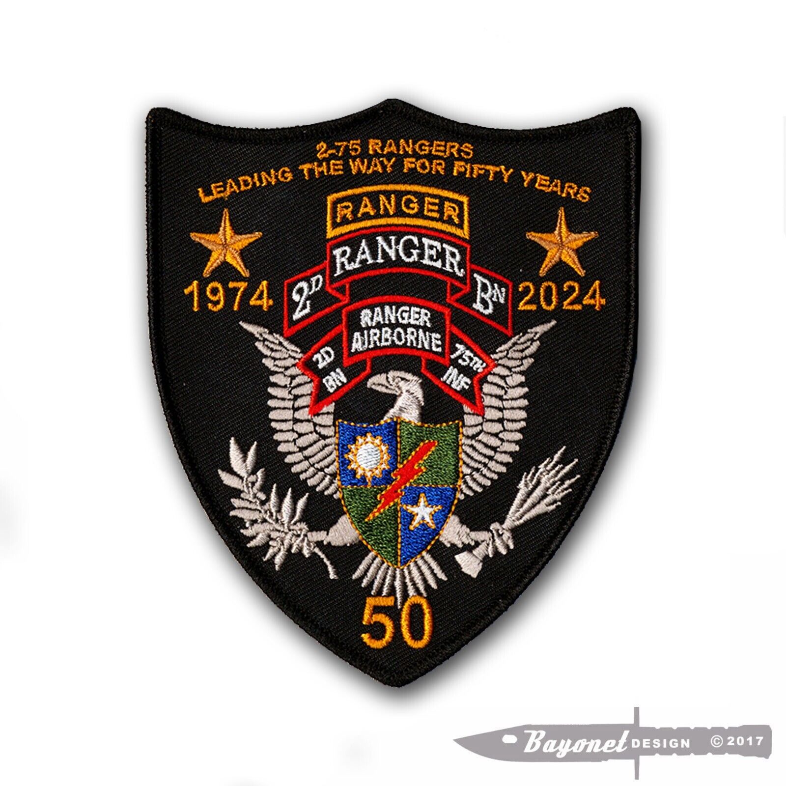 US Army Ranger - 2nd Battalion, 75th Infantry Reg - 50 Year Anniv patch with Wax