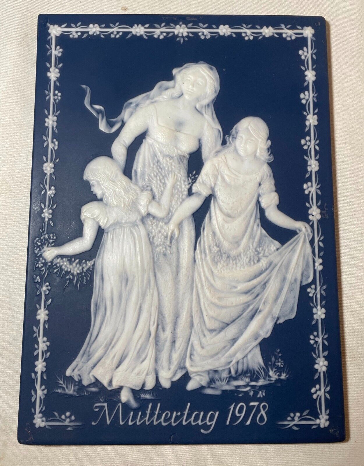 vintage Villeroy & Boch Ges Gesch Mettlach Jasperware blue porcelain wall plaque
