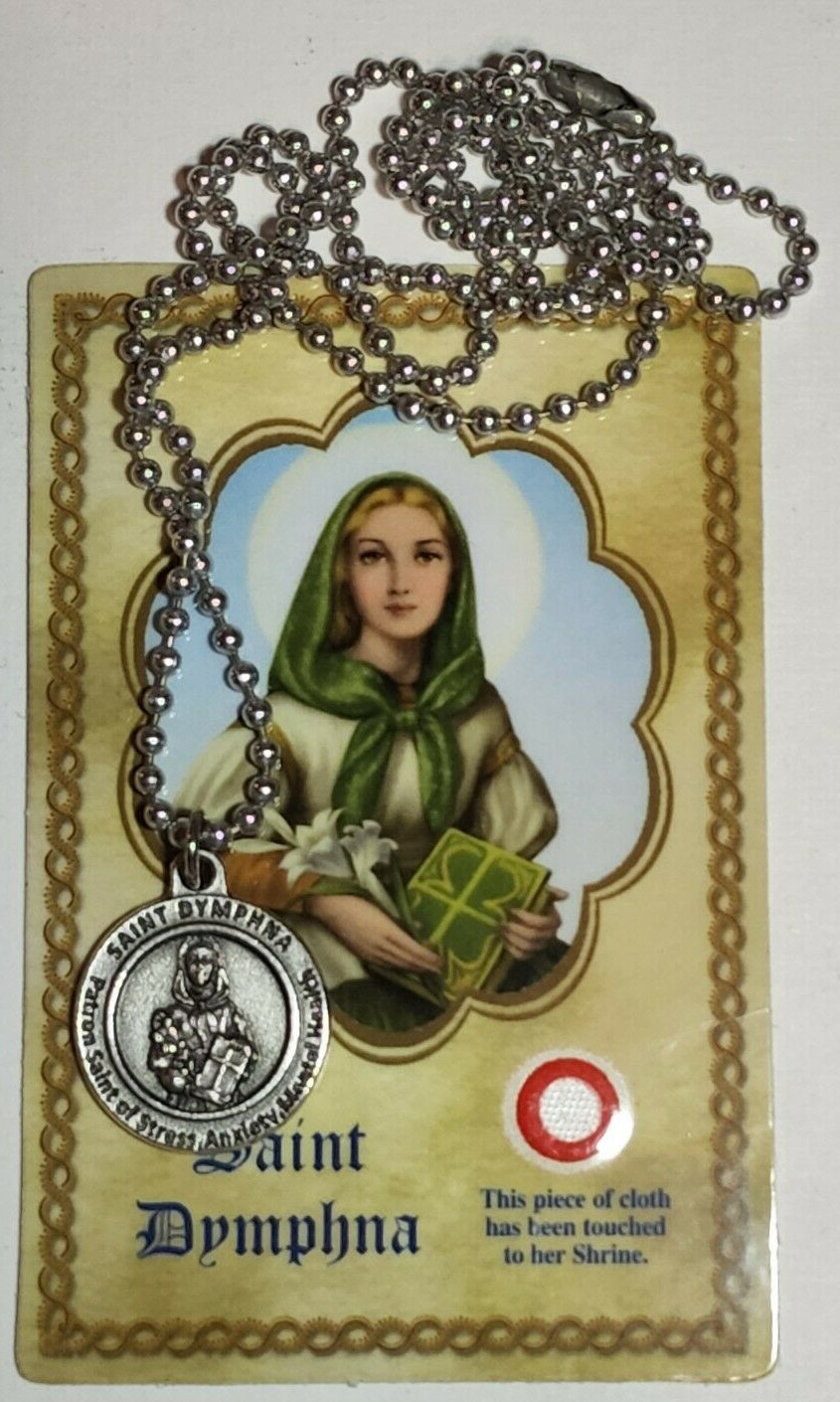 St. Dymphna Medal Pendant & Relic Holy Card - Patron Saint Stress Anxiety Mental