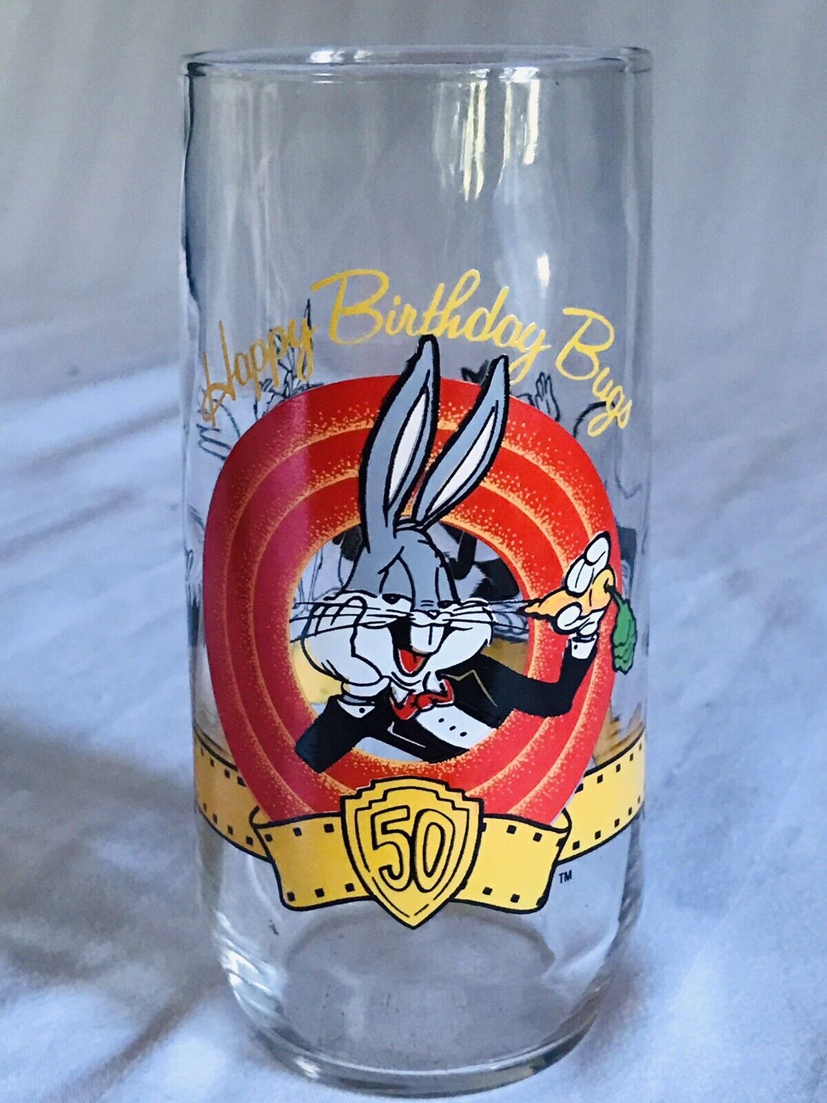 Bugs Bunny Happy Birthday 50th Anniversary Glass 1990 Warner Bros Looney Tunes