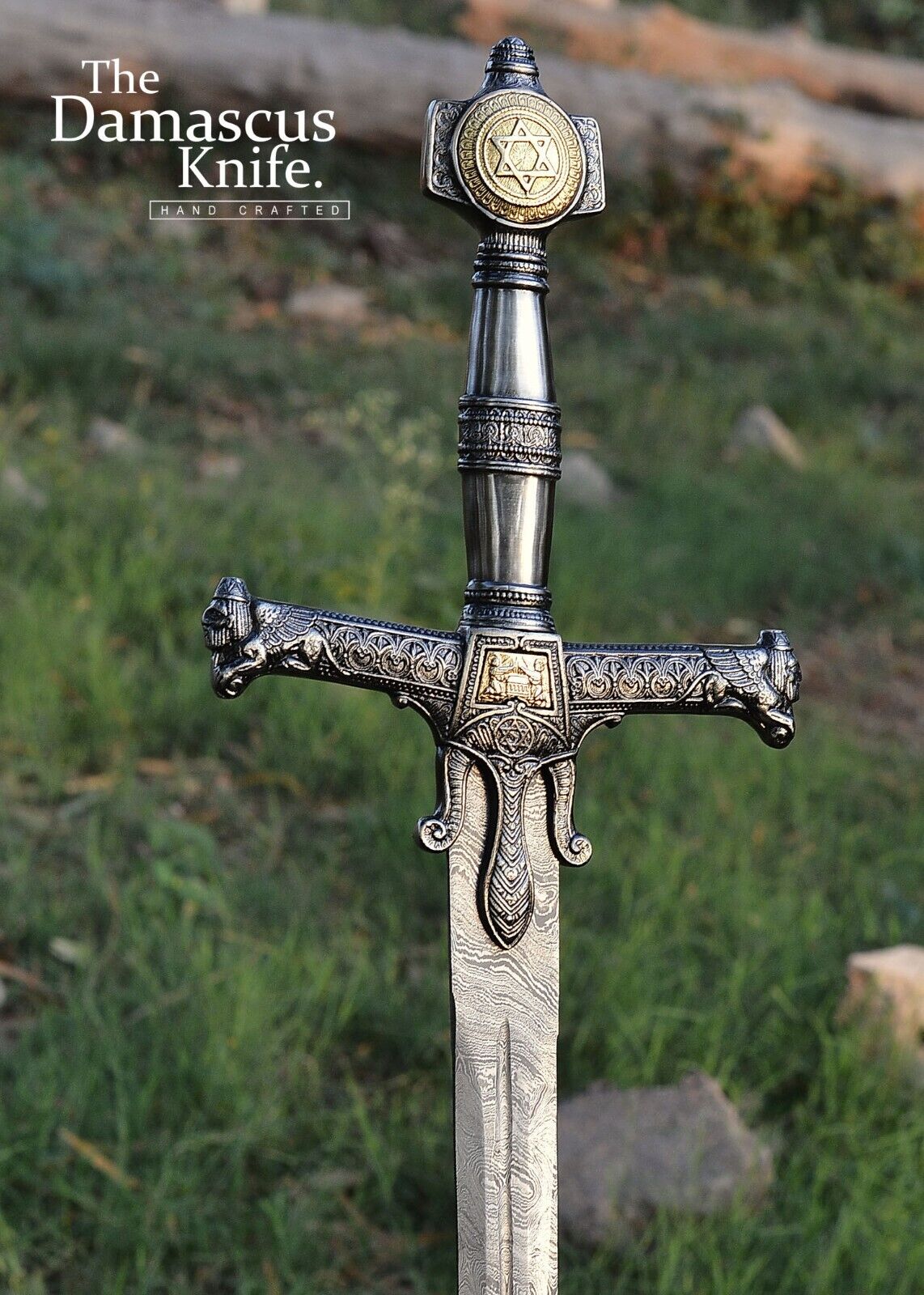 Handmade KING SOLOMON Damascus Steel Sword |Star of David Replica Sword-Gift