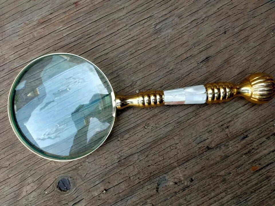 Antique Magnifying Glass Map Reading Brass Mother of Pearl  Magnifier Glass Gift