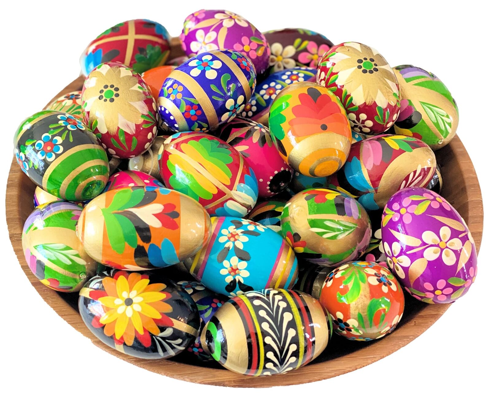 Pysanky Polish Easter Handpainted Wooden Eggs Pisankin - Set of 6 Large Eggs