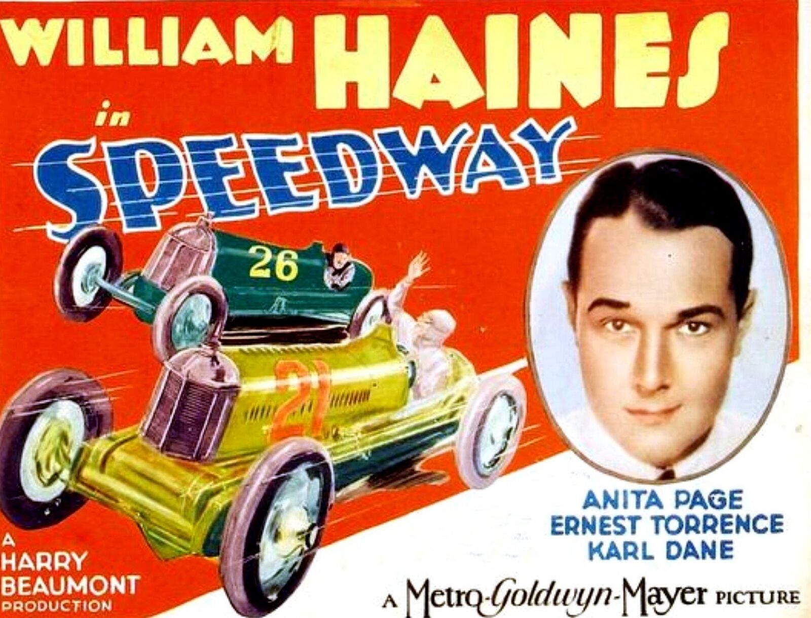 1929 WILLIAM HAINES in SPEEDWAY Mini Lobby Card PHOTO  (197-h )