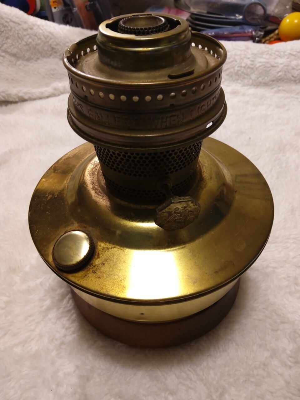 VINTAGE ALADDIN ALUMINUM OIL LAMP WITH MODEL 23 BURNER NO CAP