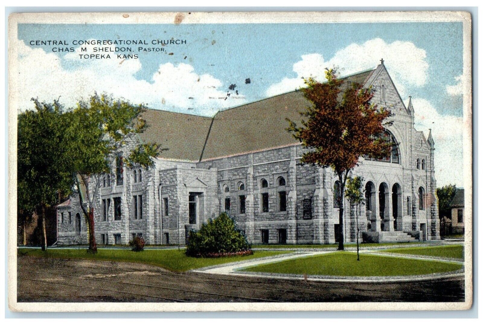1921 Central Congregational Church Sheldon Pastor Topeka Kansas Vintage Postcard