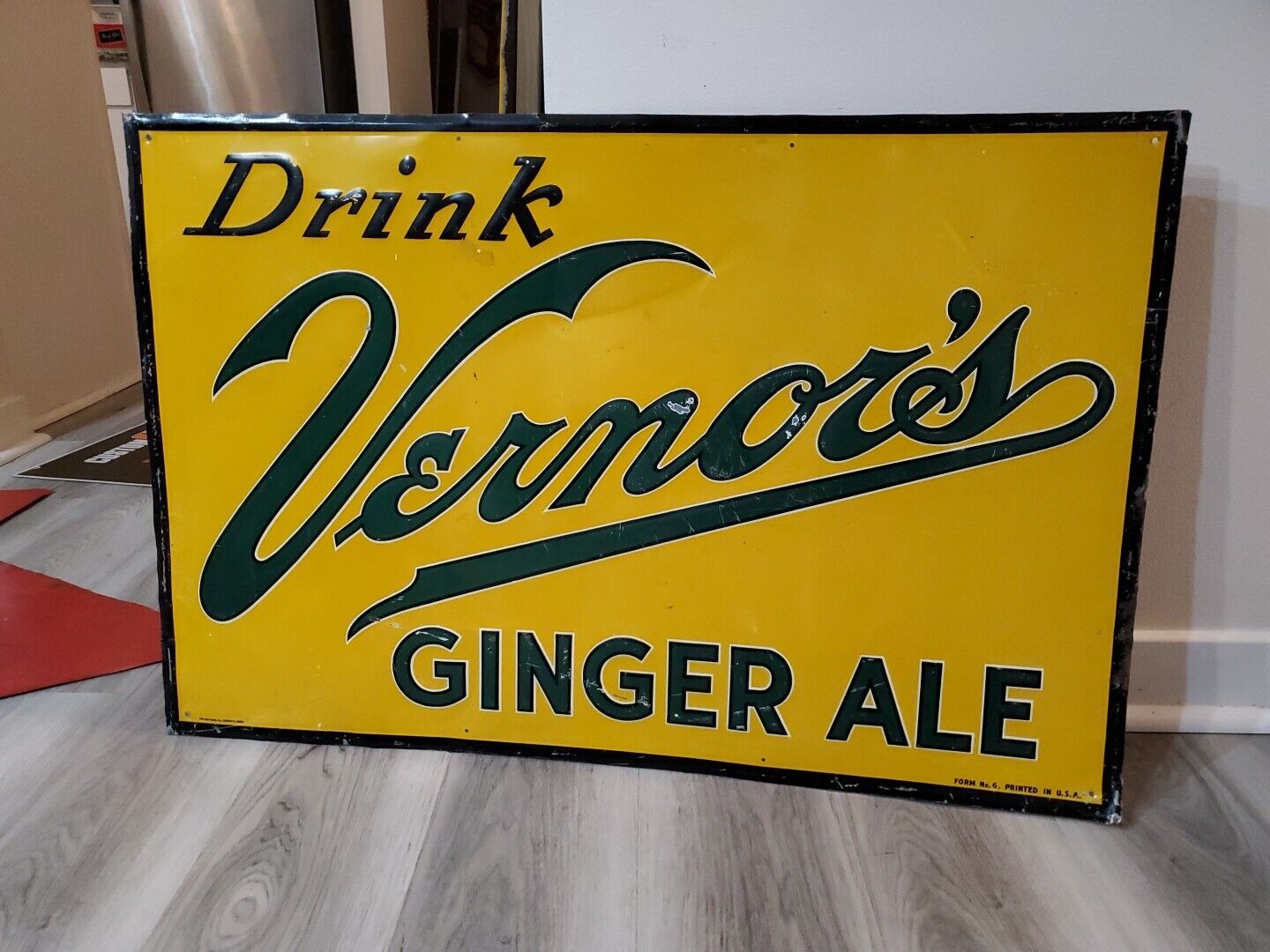 c.1940s Original Vintage Vernor's Ginger Ale Sign Metal Embossed James Pop RARE