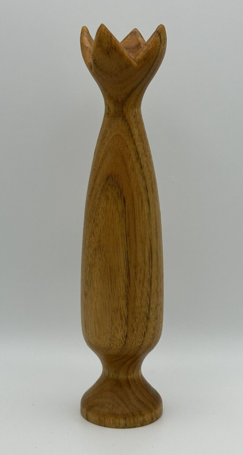 Carved Oak Wood Candle Stick 7\