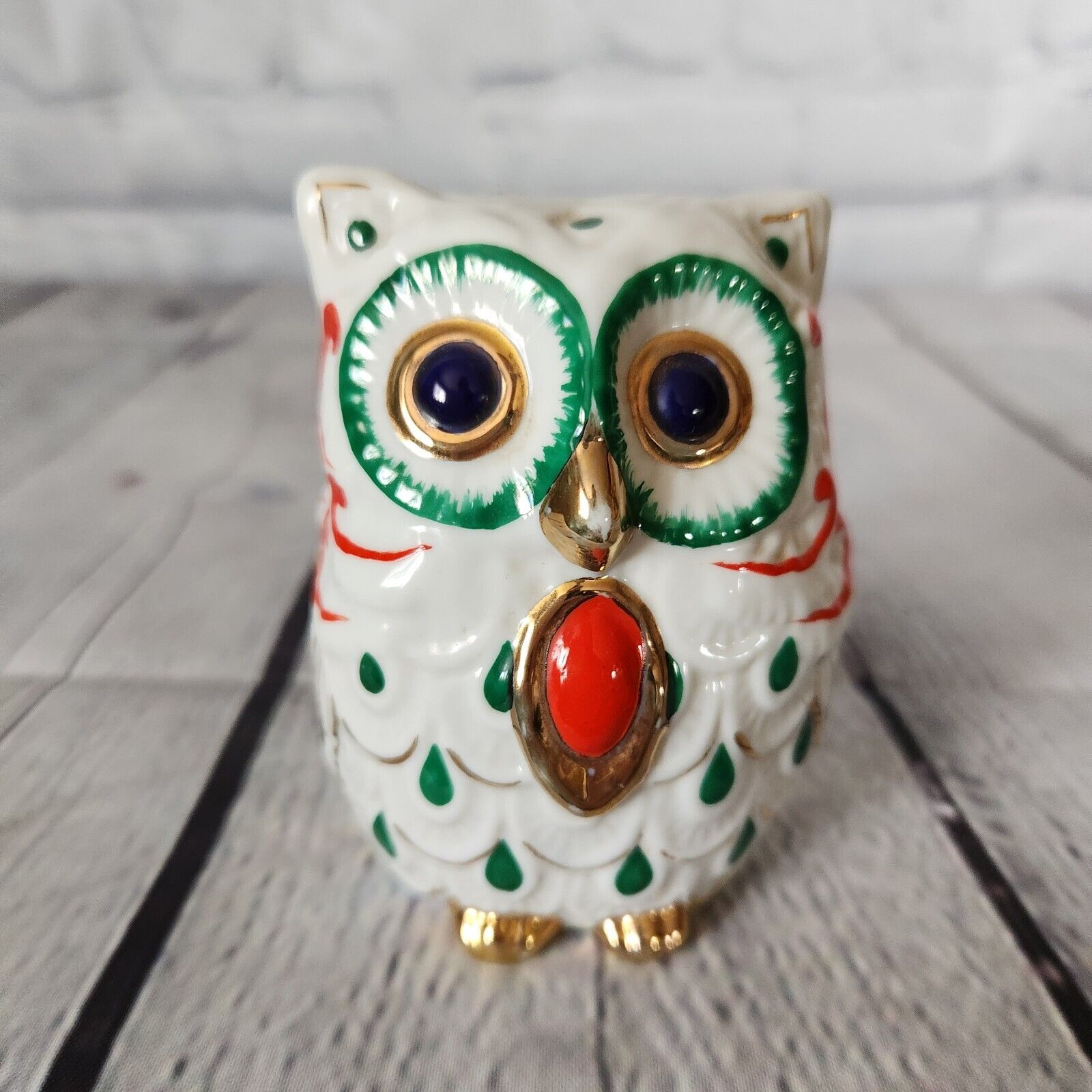 San Marco Buccellati Porcelain Owl Italy White w Gold & Jewel Accents 