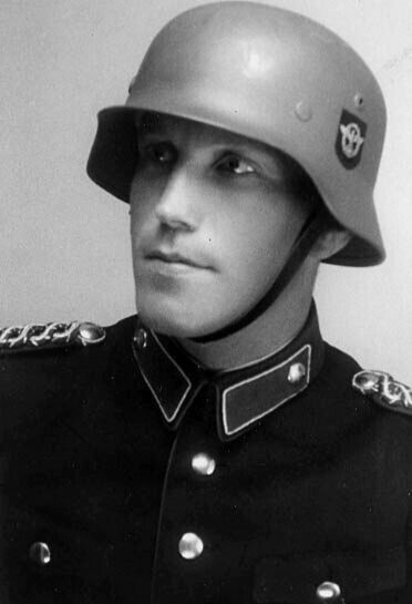 WW II - German  Photo   --  Military Police With Helmet