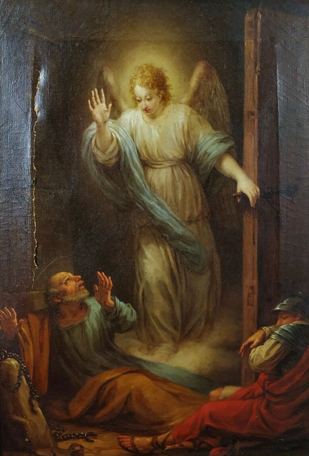 THE LIBERATION OF SAINT PETER BY THE ANGEL. SIGNED TORRES. PAINTING. SPAIN. 1861
