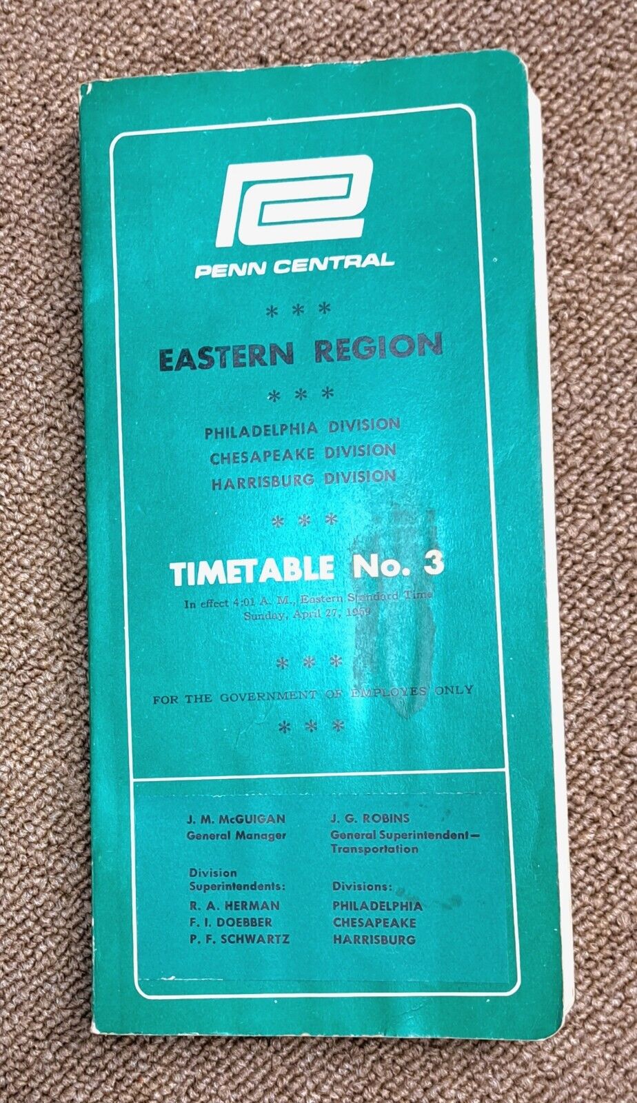 Penn Central 1969 Eastern Region Employee Timetable #3