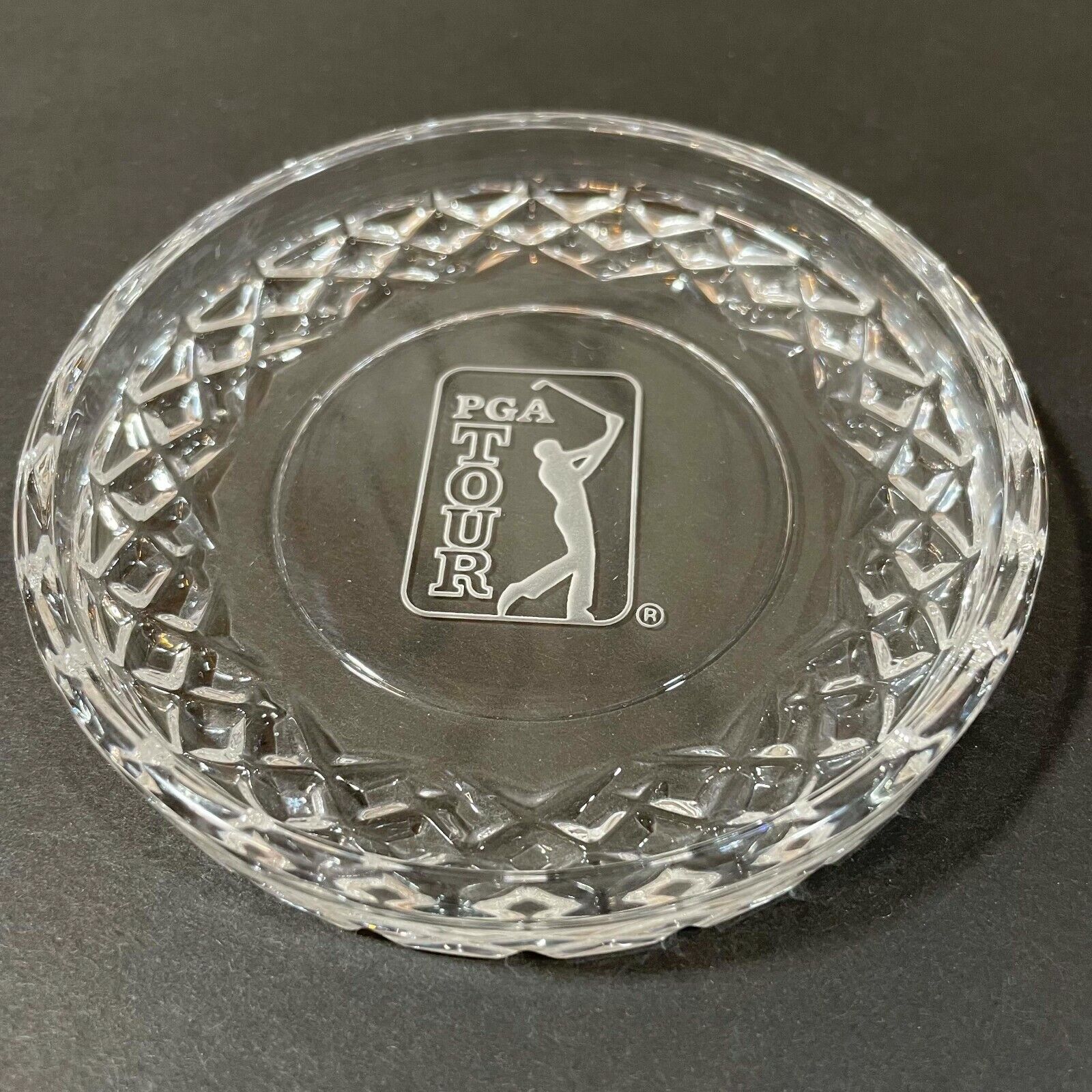 PGA Tour Glass Coaster Ashtray Paperweight Sterling Cut Glass Crystal - Round 4