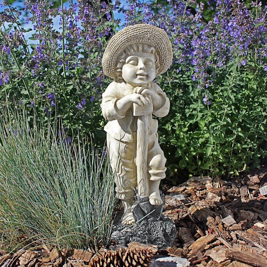 Young Gardener Boy Garden Sculpture Lad Patio Statue - Medium