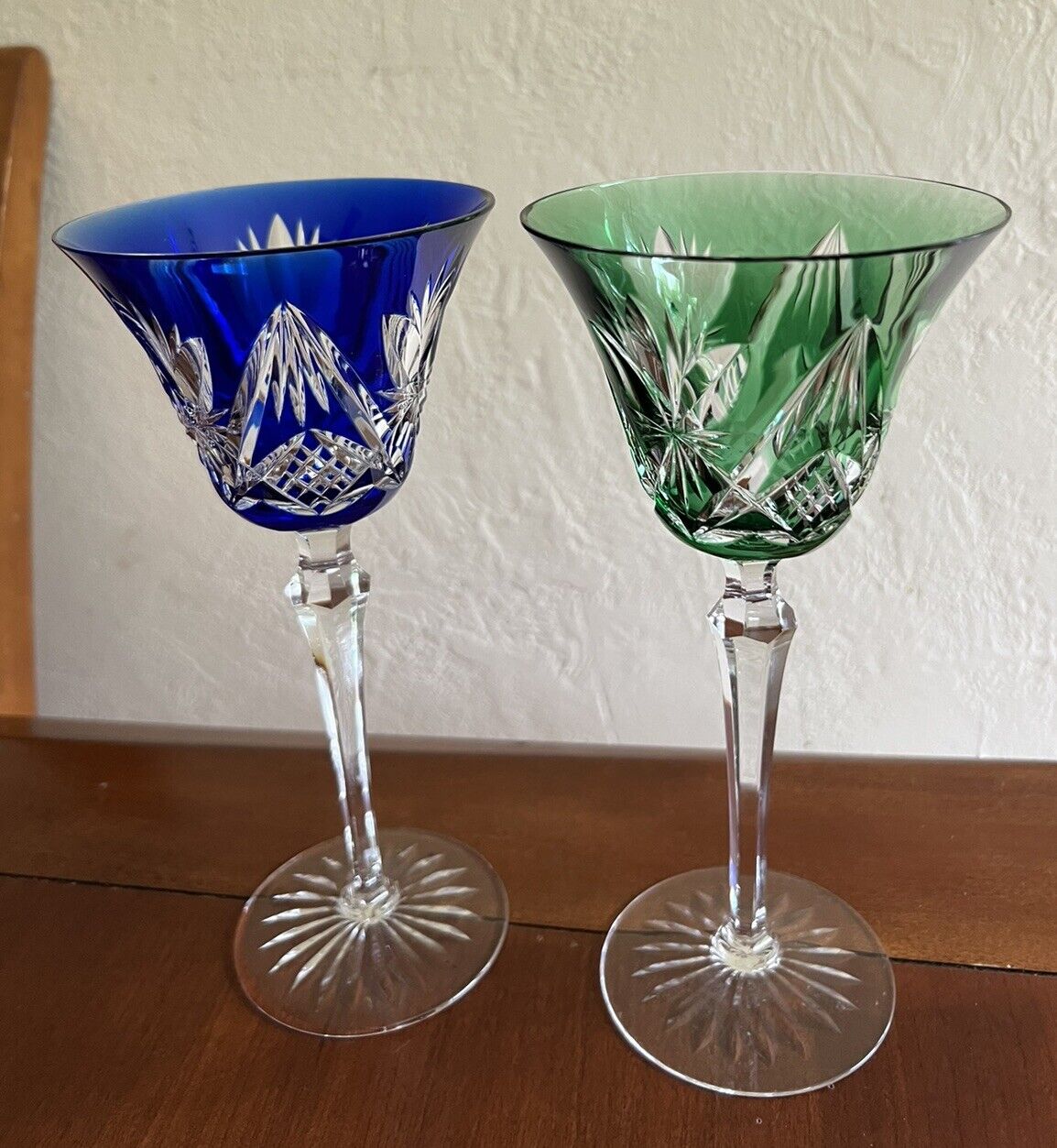 Cobalt Blue & Green White Wine Glasses (small Chip)