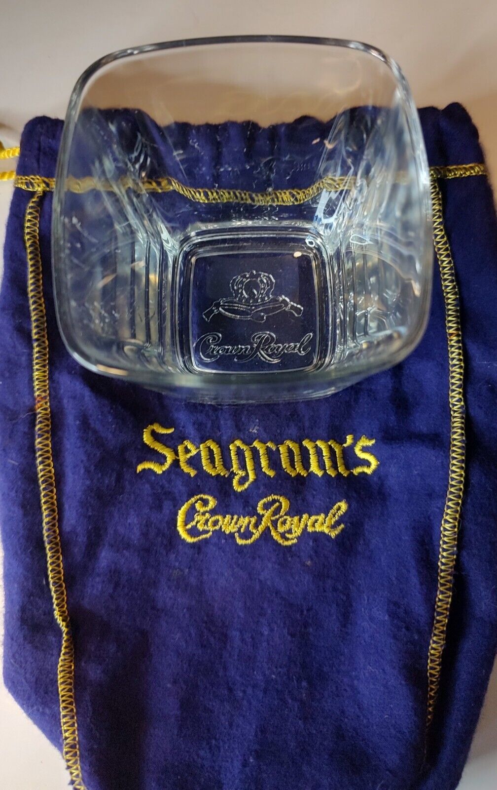 Crown Royal Old Fashioned Glass Canadian Whisky Square Embossed Bottom With Bag
