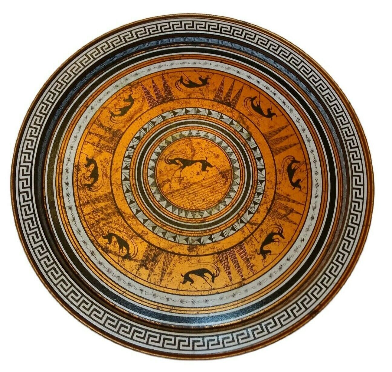Vtg Spic & Span Grecian Etruscan Design 11.5” Tin Tray Platter Promotion Plate